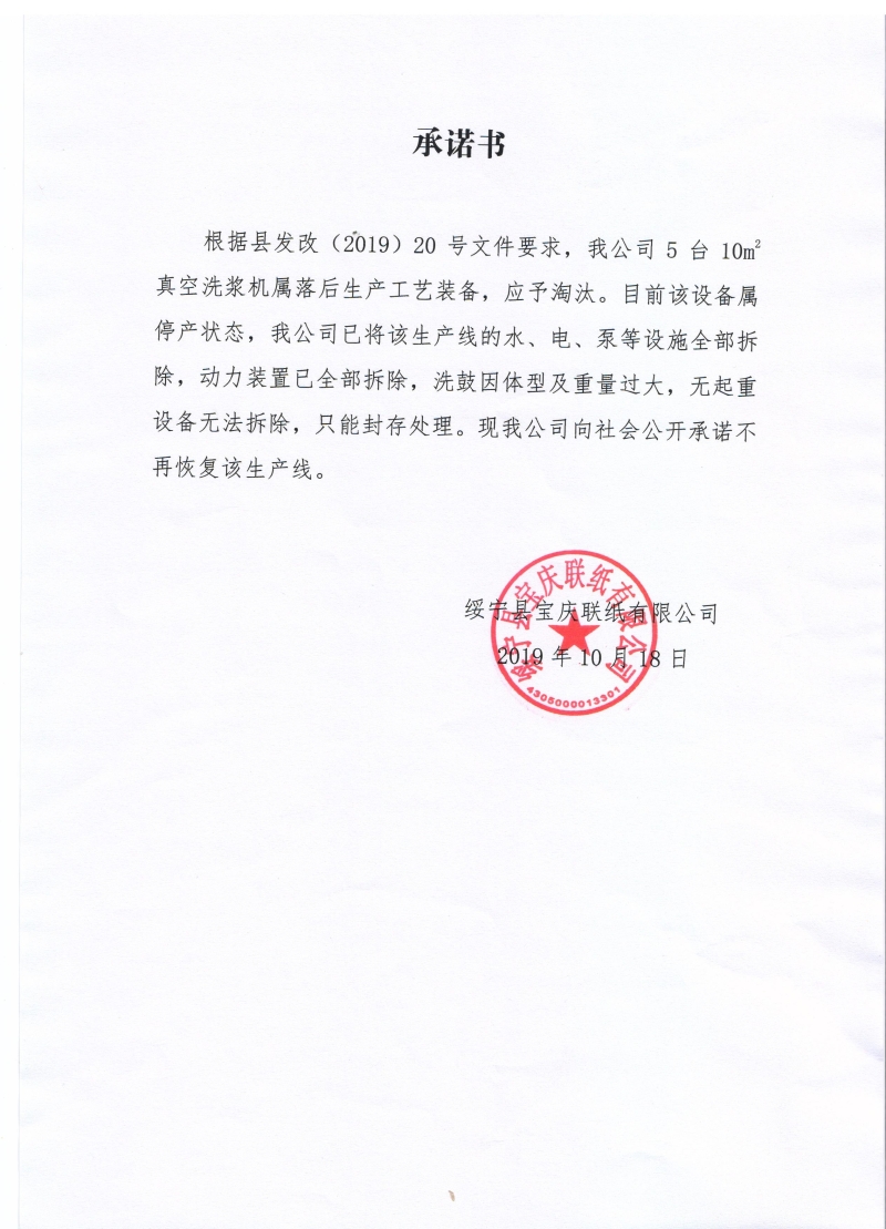 绥宁县宝庆联纸有限公司淘汰落后产能公开承诺书(图1)