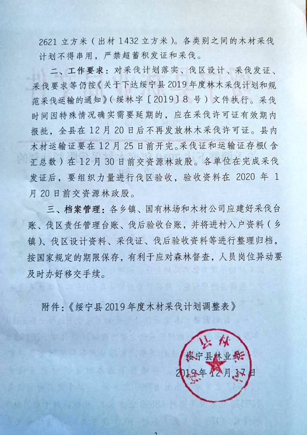 关于调整下达2019年度木材采伐限额计划的通知(图1)