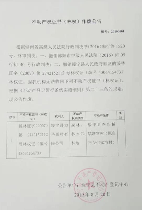 不动产权证书作废公告20190001(图1)